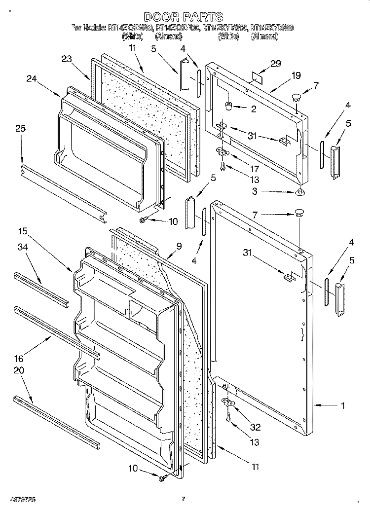 DOOR Diagram and Parts List for RT14ZKXDW00  Roper Refrigerator