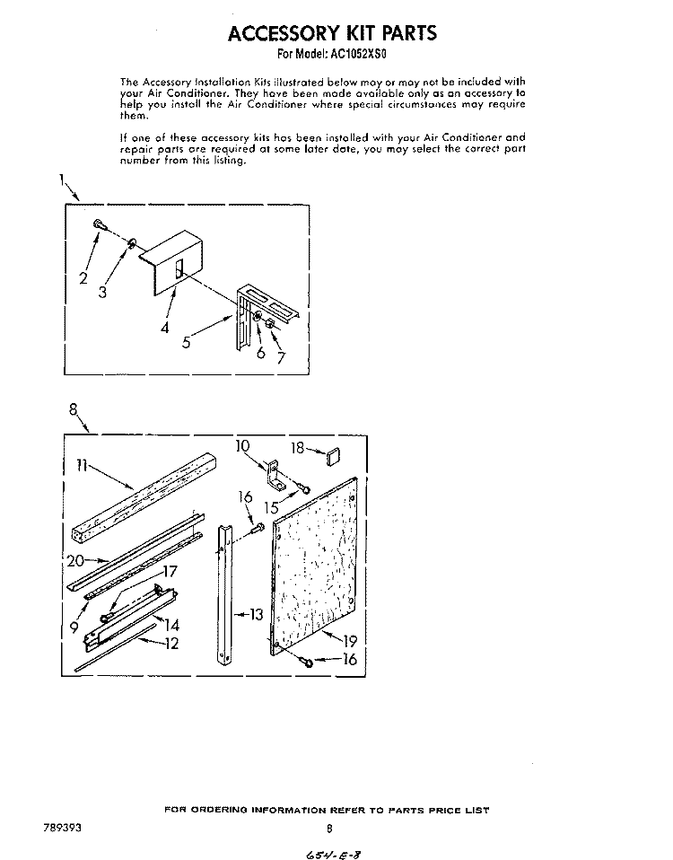 ACCESSORY KIT Diagram and Parts List for AC1052XS0  Whirlpool Air Conditioner