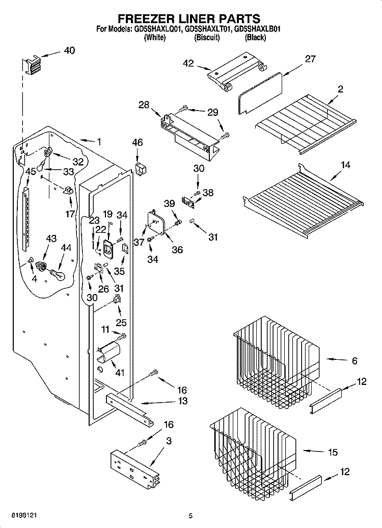 FREEZER LINER PARTS Diagram and Parts List for GD5SHAXLT01  Whirlpool Refrigerator
