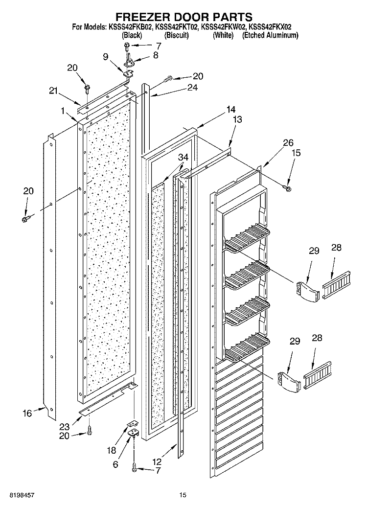 FREEZER DOOR PARTS Diagram and Parts List for KSSS42FKX02  KitchenAid Refrigerator