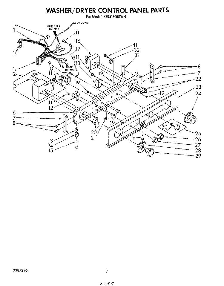WASHER/DRYER CONTROL PANEL Diagram and Parts List for KELC500SWH1  KitchenAid Washer Dryer Combo