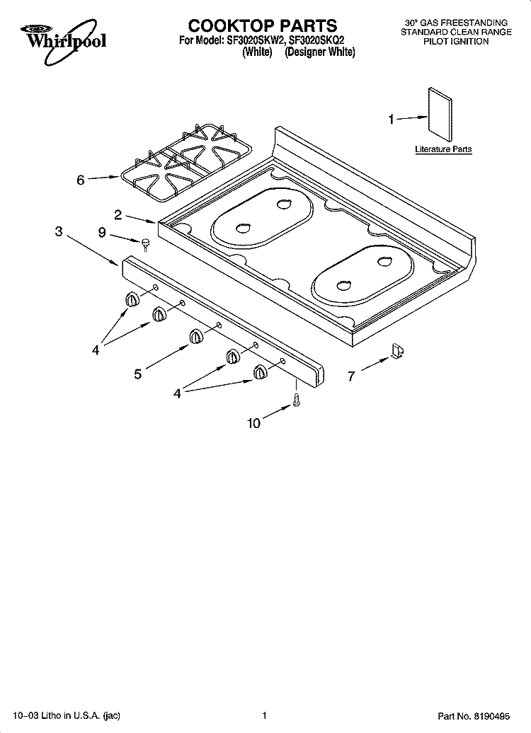COOKTOP PARTS Diagram and Parts List for SF3020SKW2  Whirlpool Range