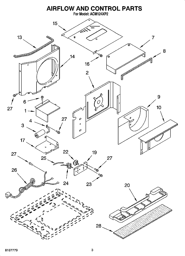 AIR FLOW AND CONTROL PARTS Diagram and Parts List for ACM124XP2  Whirlpool Air Conditioner