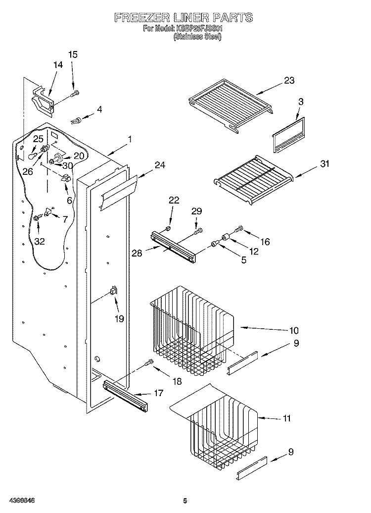 FREEZER LINER Diagram and Parts List for KSBP25FJSS01  KitchenAid Refrigerator