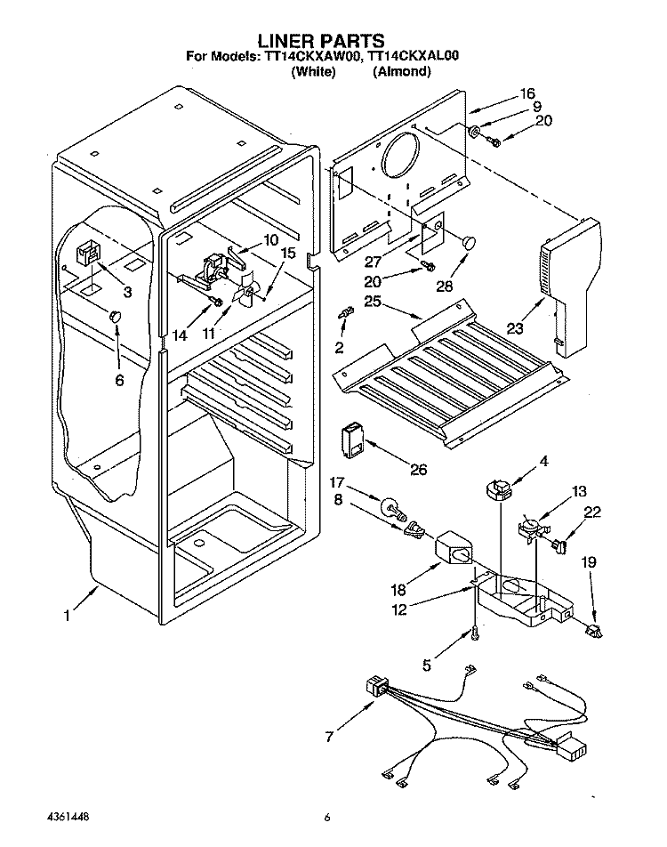 LINER, LIT/OPTIONAL Diagram and Parts List for TT14CKXAW00  Estate Refrigerator