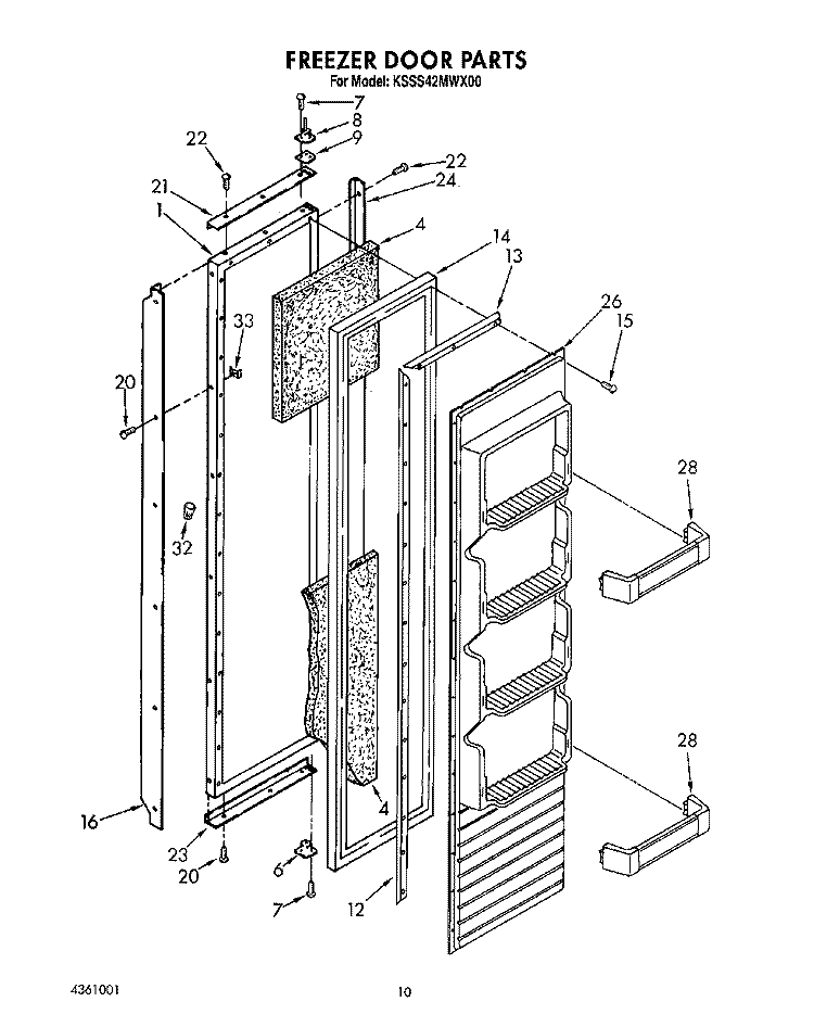 FREEZER DOOR Diagram and Parts List for KSSS42MWX00  KitchenAid Refrigerator