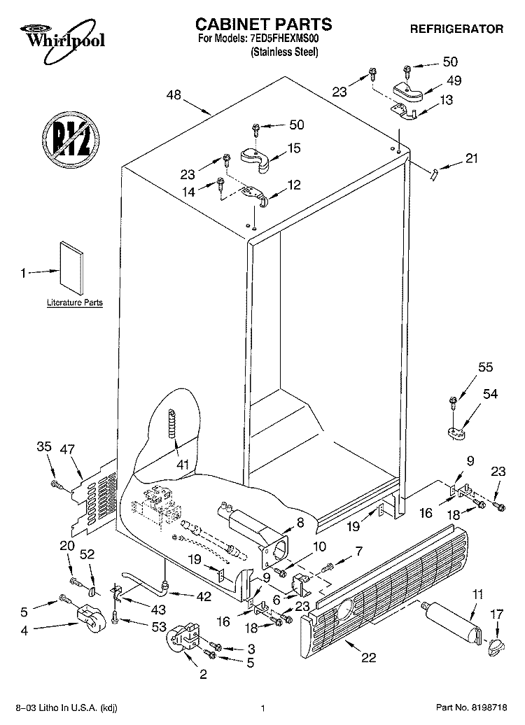 CABINET PARTS Diagram and Parts List for 7ED5FHEXMS00  Whirlpool Refrigerator