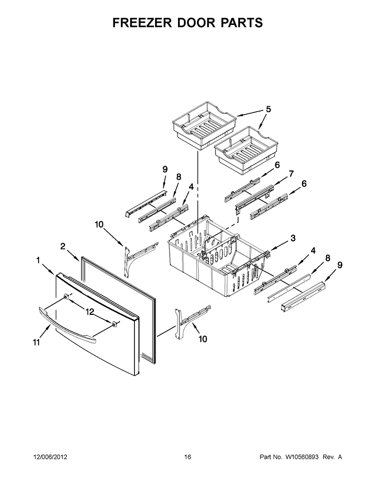FREEZER DOOR PARTS Diagram and Parts List for KFXS25RYWH5  KitchenAid Refrigerator