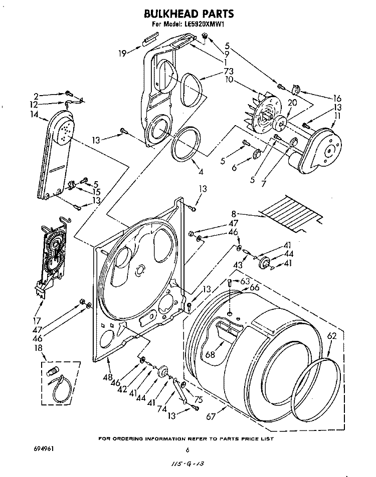 SECTION Diagram and Parts List for LE5920XMW1  Whirlpool Dryer
