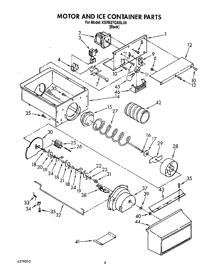 MOTOR AND ICE CONTAINER, LIT/OPTIONAL Diagram and Parts List for KSRB27QABL06  KitchenAid Refrigerator