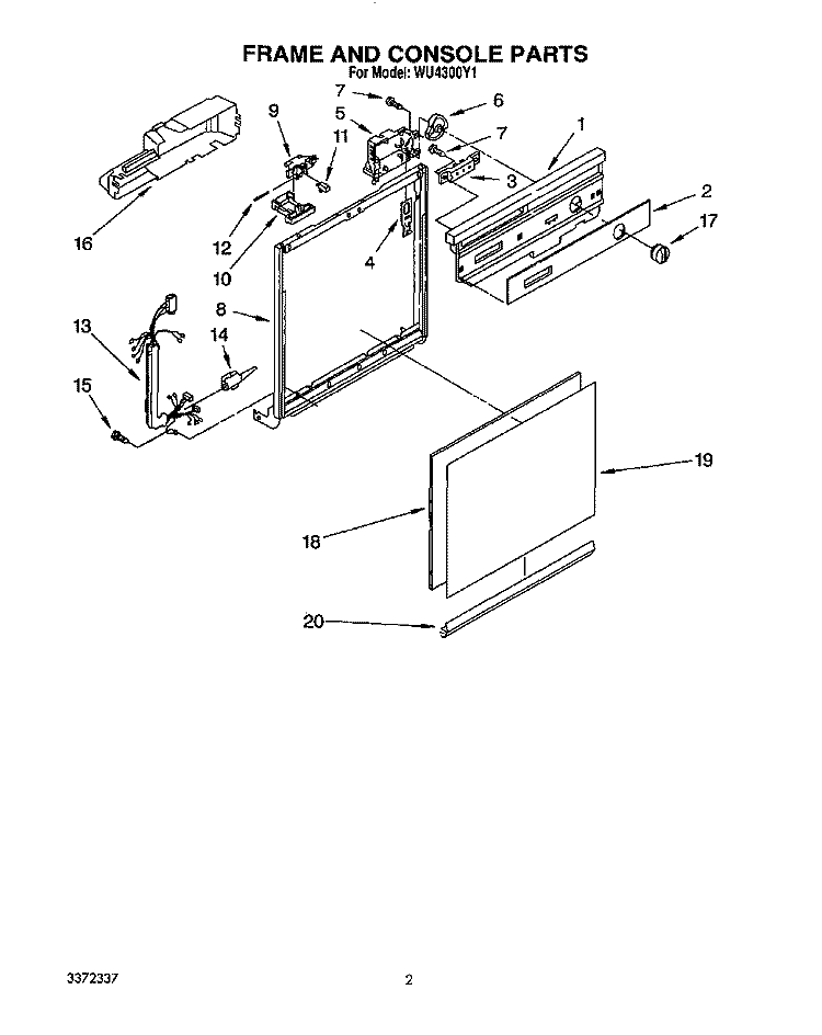 FRAME AND CONSOLE Diagram and Parts List for WU4300Y1  Roper Dishwasher