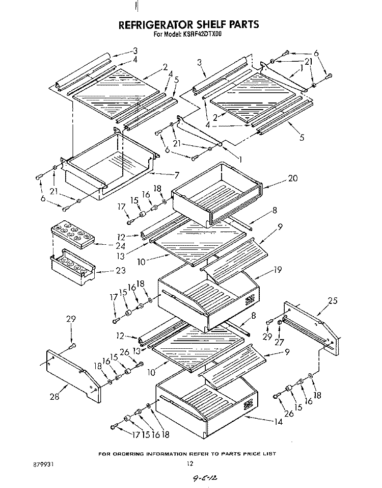 REFRIGERATOR SHELF Diagram and Parts List for KSRF42DTX00  KitchenAid Refrigerator