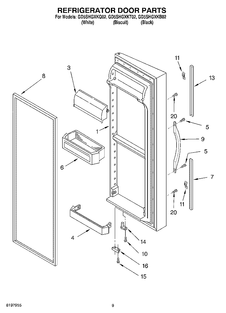 REFRIGERATOR DOOR Diagram and Parts List for GD5SHGXKB02  Whirlpool Refrigerator