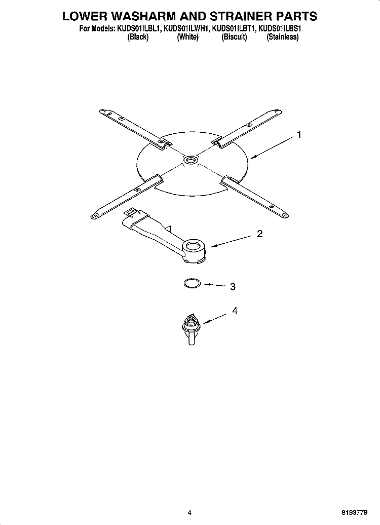 LOWER WASHARM AND STRAINER PARTS Diagram and Parts List for KUDS01ILWH1  KitchenAid Dishwasher