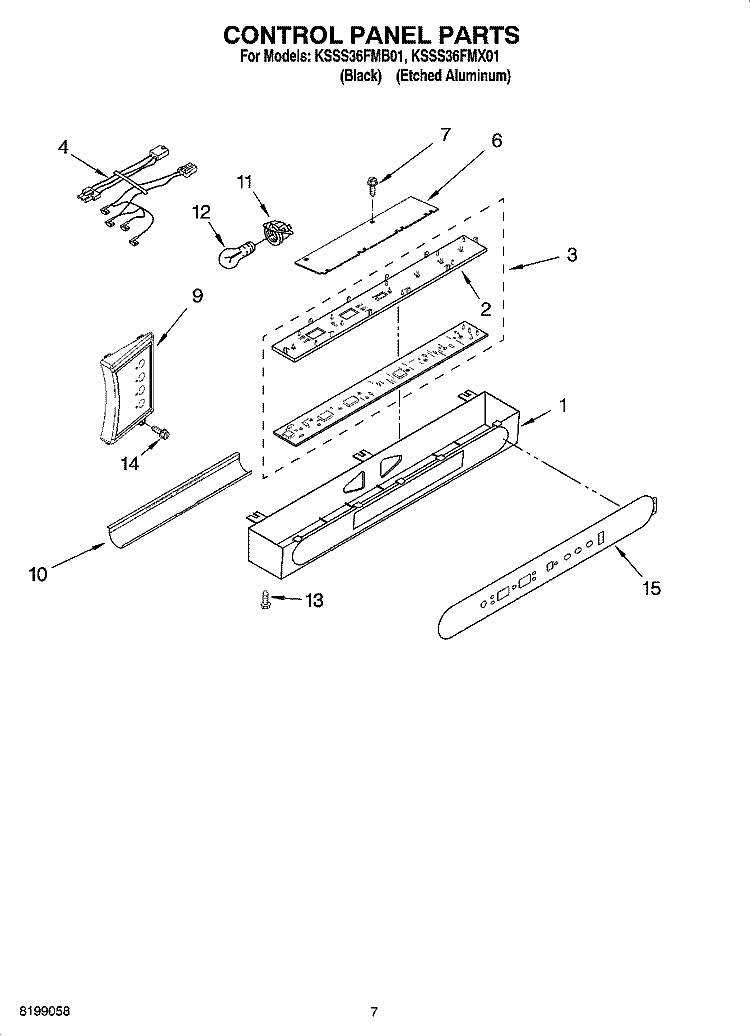 CONTROL PANEL PARTS Diagram and Parts List for KSSS36FMB01  KitchenAid Refrigerator