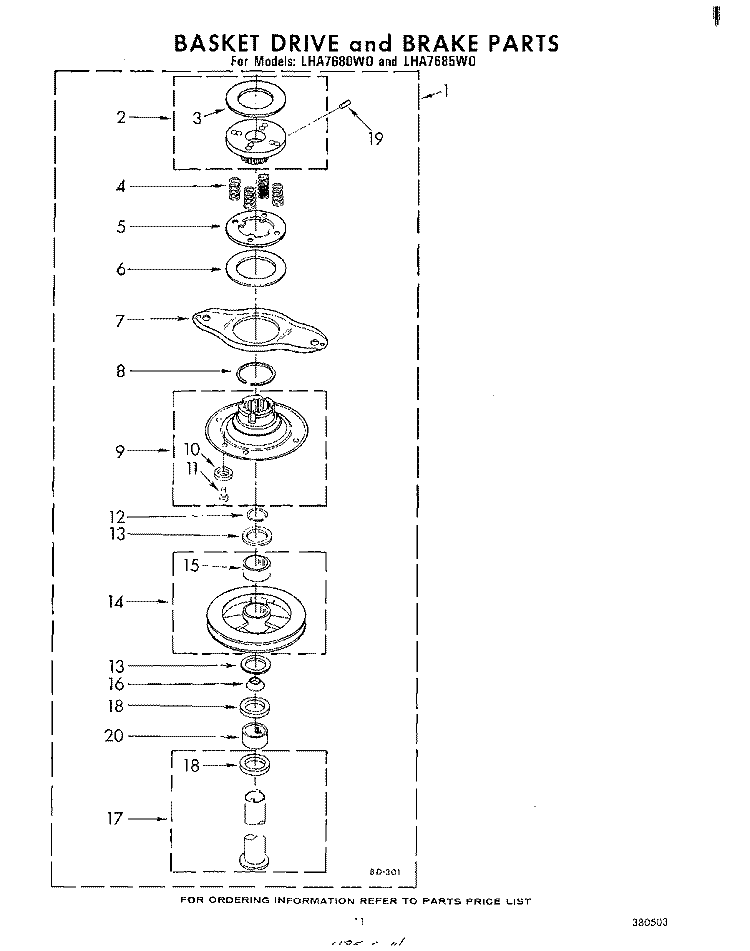 BASKET DRIVE AND BRAKE Diagram and Parts List for LHA7685W0  Whirlpool Washer