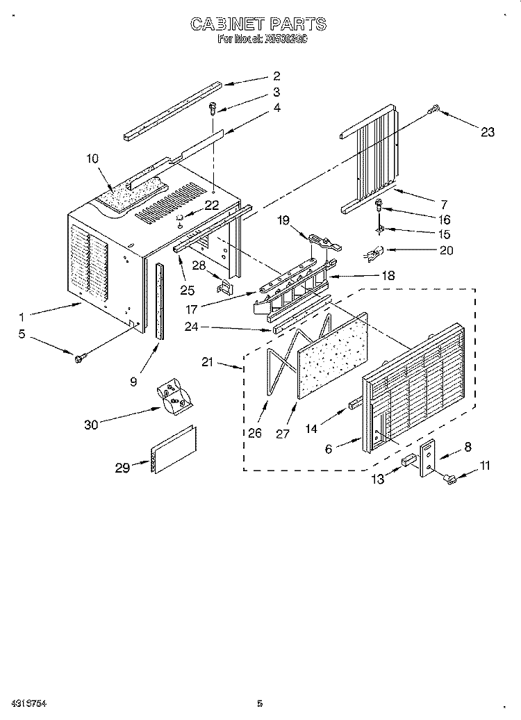 CABINET Diagram and Parts List for X05002G0  Roper Air Conditioner