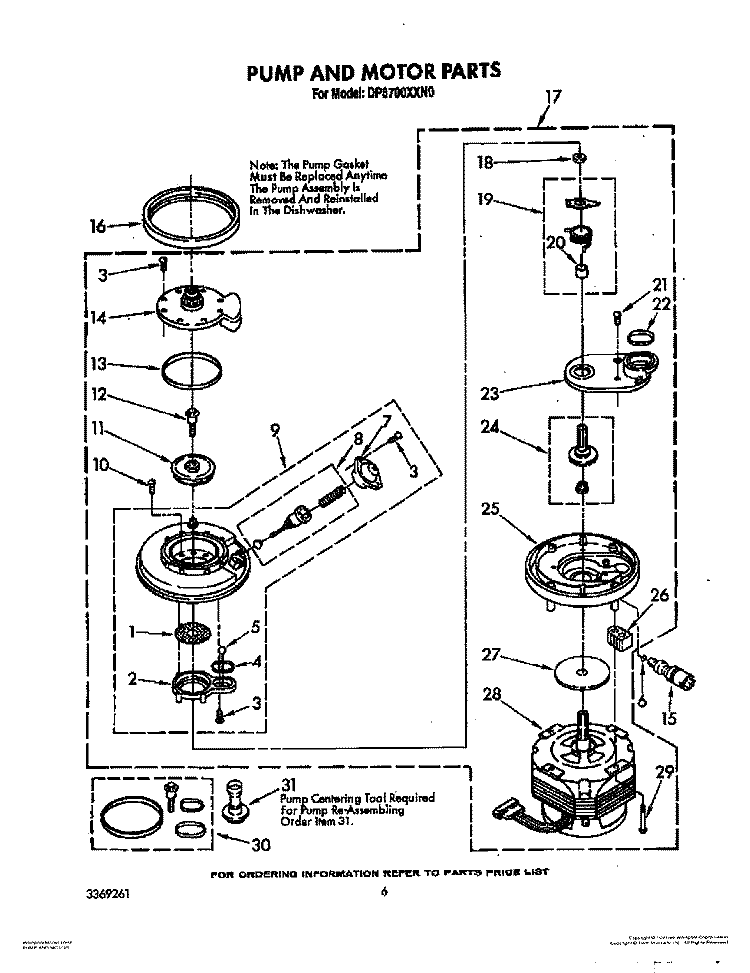 PUMP AND MOTOR Diagram and Parts List for DP8700XXN0  Whirlpool Dishwasher