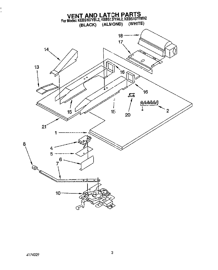 VENT AND LATCH Diagram and Parts List for KEBS107YWH2  KitchenAid Wall Oven