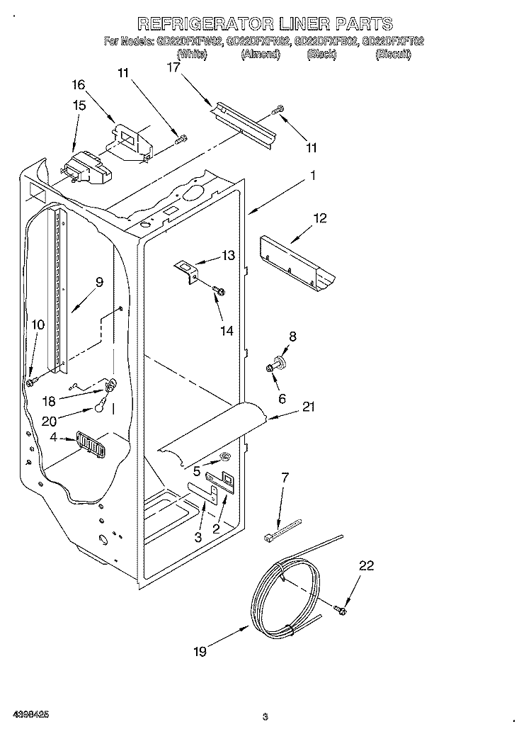 REFRIGERATOR LINER Diagram and Parts List for GD22DFXFB02  Whirlpool Refrigerator