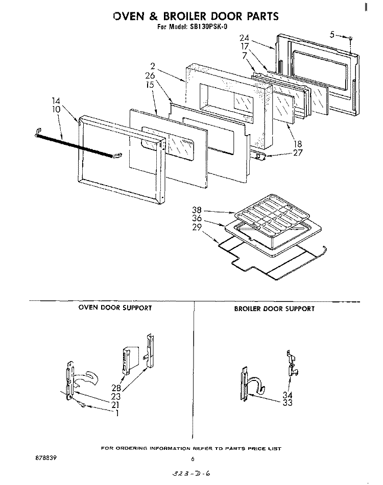 SECTION Diagram and Parts List for SB130PSK0  Whirlpool Wall Oven