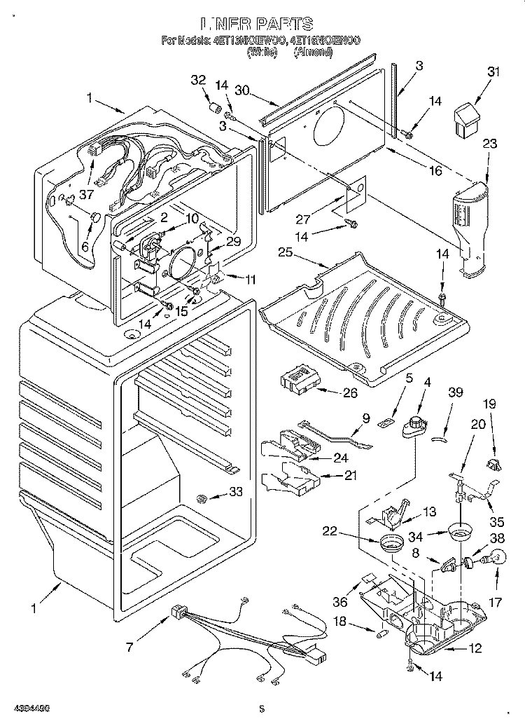LINER Diagram and Parts List for 4ET16NKXEN00  Whirlpool Refrigerator