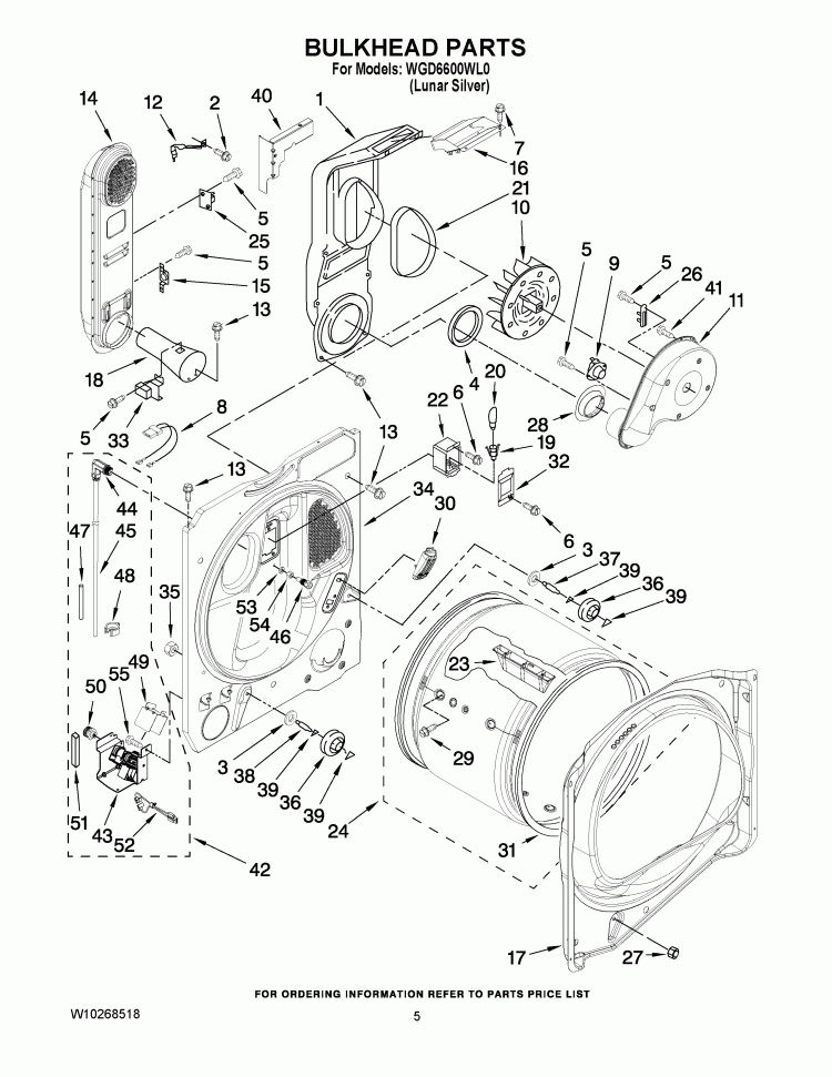 BULKHEAD PARTS Diagram and Parts List for WGD6600WL0  Whirlpool Dryer