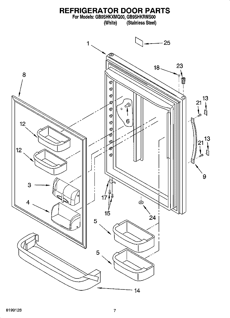 REFRIGERATOR DOOR PARTS Diagram and Parts List for GB9SHKRMS00  Whirlpool Refrigerator