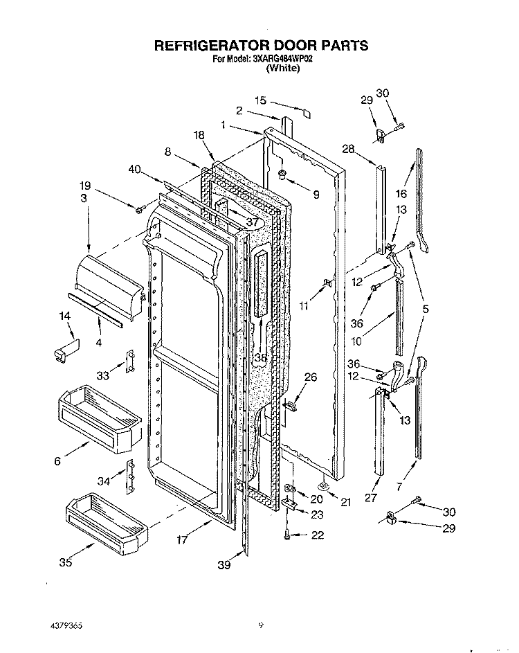 REFRIGERATOR DOOR Diagram and Parts List for 3XARG484WP02  Whirlpool Refrigerator