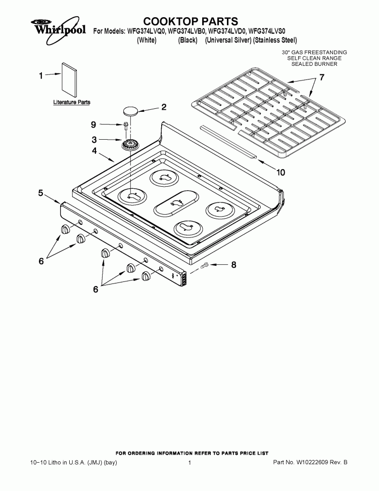COOKTOP PARTS Diagram and Parts List for WFG374LVQ0  Whirlpool Range