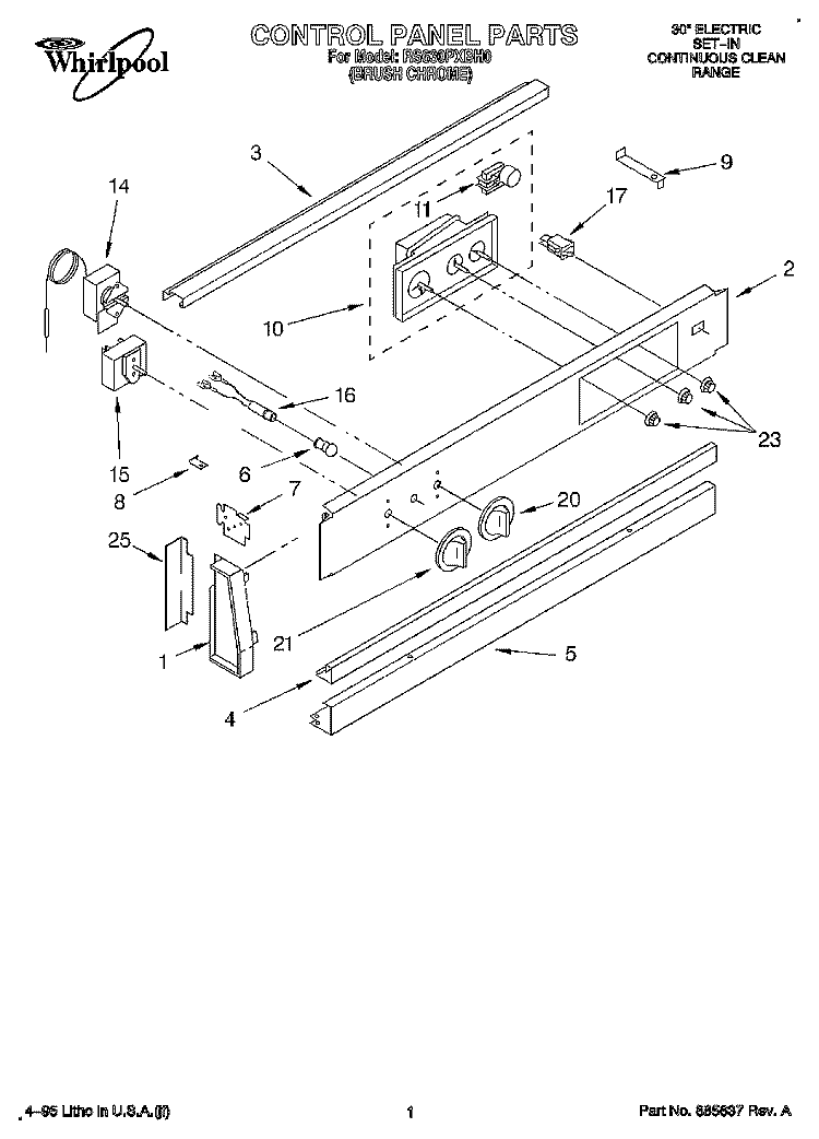 CONTROL PANEL, LITERATURE Diagram and Parts List for RS630PXBH0  Whirlpool Range