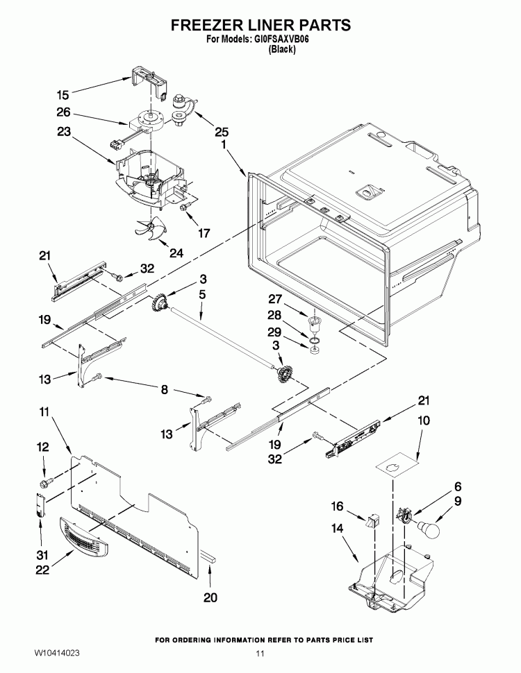 FREEZER LINER PARTS Diagram and Parts List for GI0FSAXVB06  Whirlpool Refrigerator