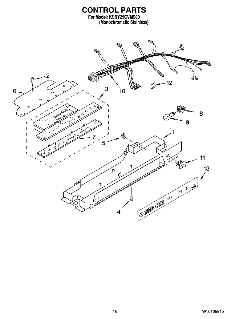 CONTROL PARTS Diagram and Parts List for KSRY25CVMS00  KitchenAid Refrigerator