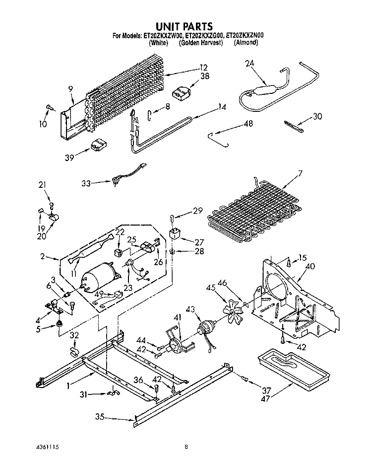 UNIT Diagram and Parts List for ET20ZKXZW00  Whirlpool Refrigerator