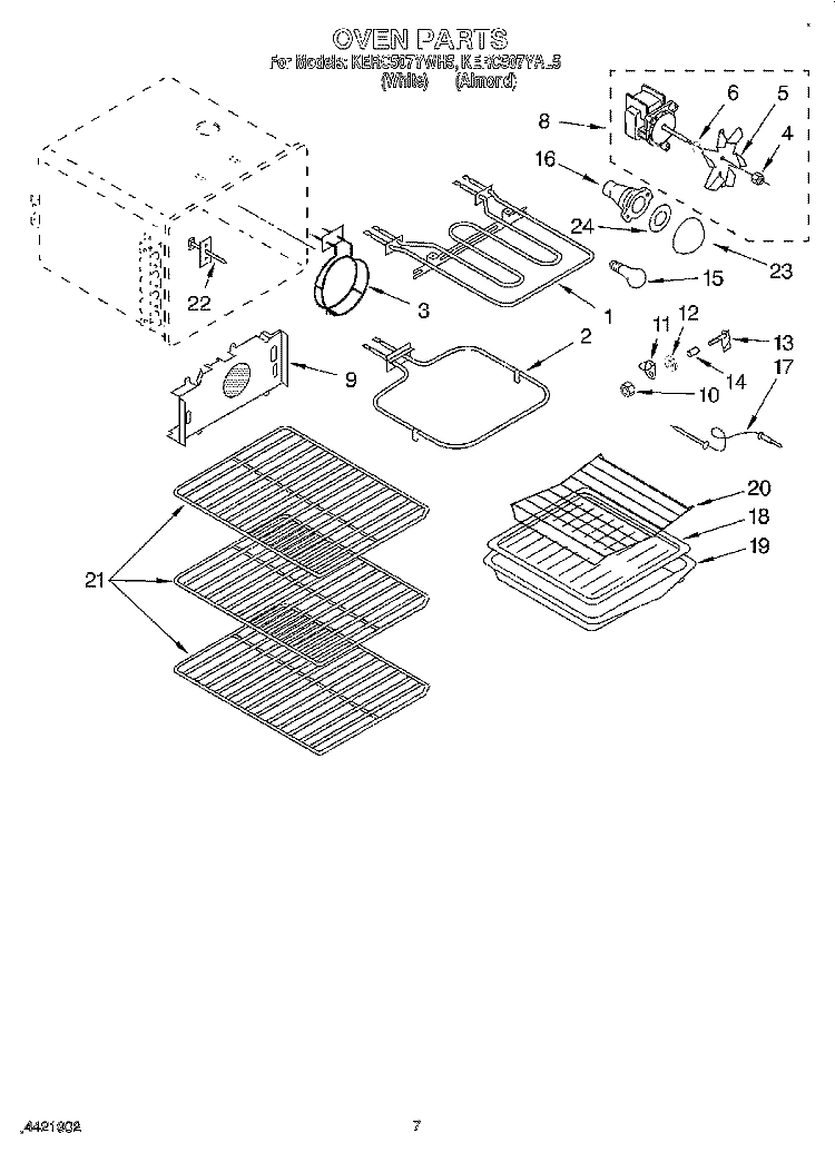 OVEN Diagram and Parts List for KERC507YAL5  KitchenAid Range