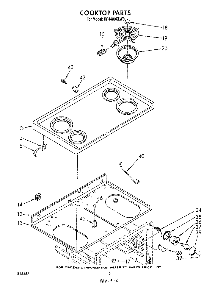 COOK TOP Diagram and Parts List for RF4400XLW3  Whirlpool Range