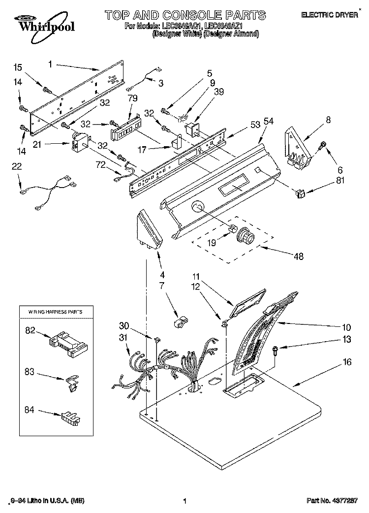 SECTION Diagram and Parts List for LEC6646AQ1  Whirlpool Dryer