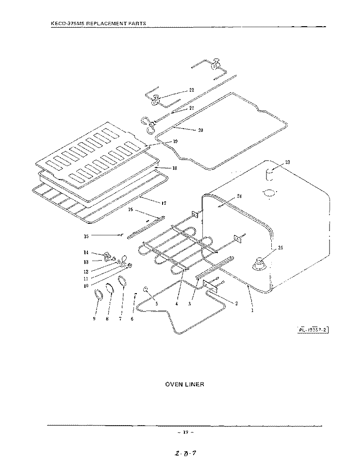 OVEN LINER Diagram and Parts List for KECO375MS  KitchenAid Wall Oven