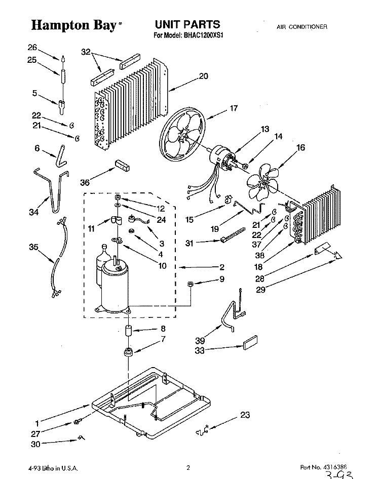 UNIT, LIT/OPTIONAL Diagram and Parts List for BHAC1200XS1  Whirlpool Air Conditioner