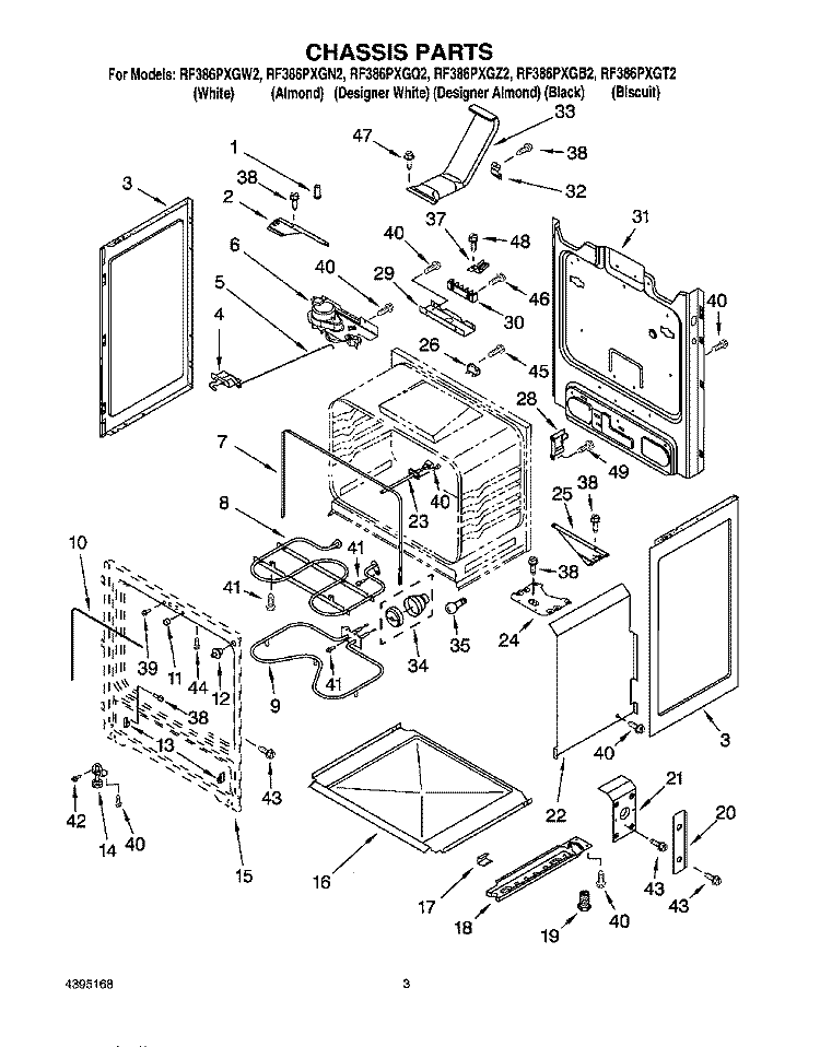 CHASSIS Diagram and Parts List for RF386PXGN2  Whirlpool Range