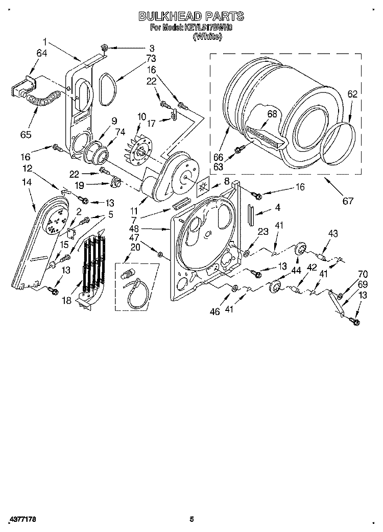 SECTION Diagram and Parts List for KEYL517BWH0  KitchenAid Dryer