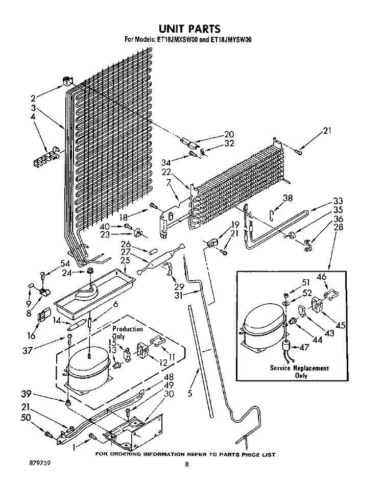 UNIT Diagram and Parts List for ET18JMYSM00  Whirlpool Refrigerator