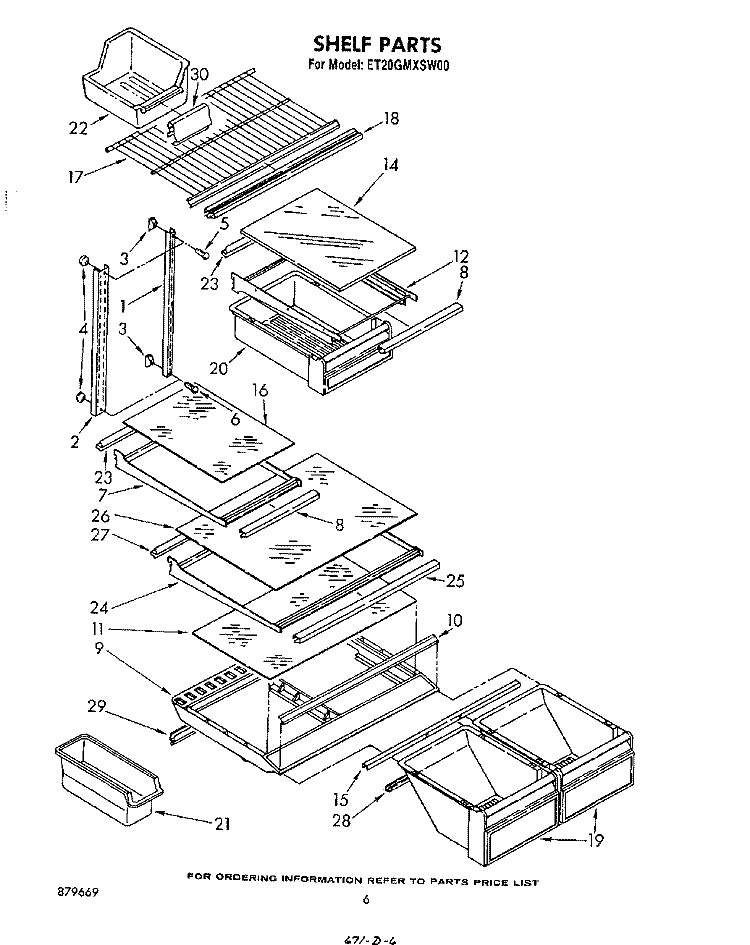 SHELF Diagram and Parts List for ET20GMXSW00  Whirlpool Refrigerator