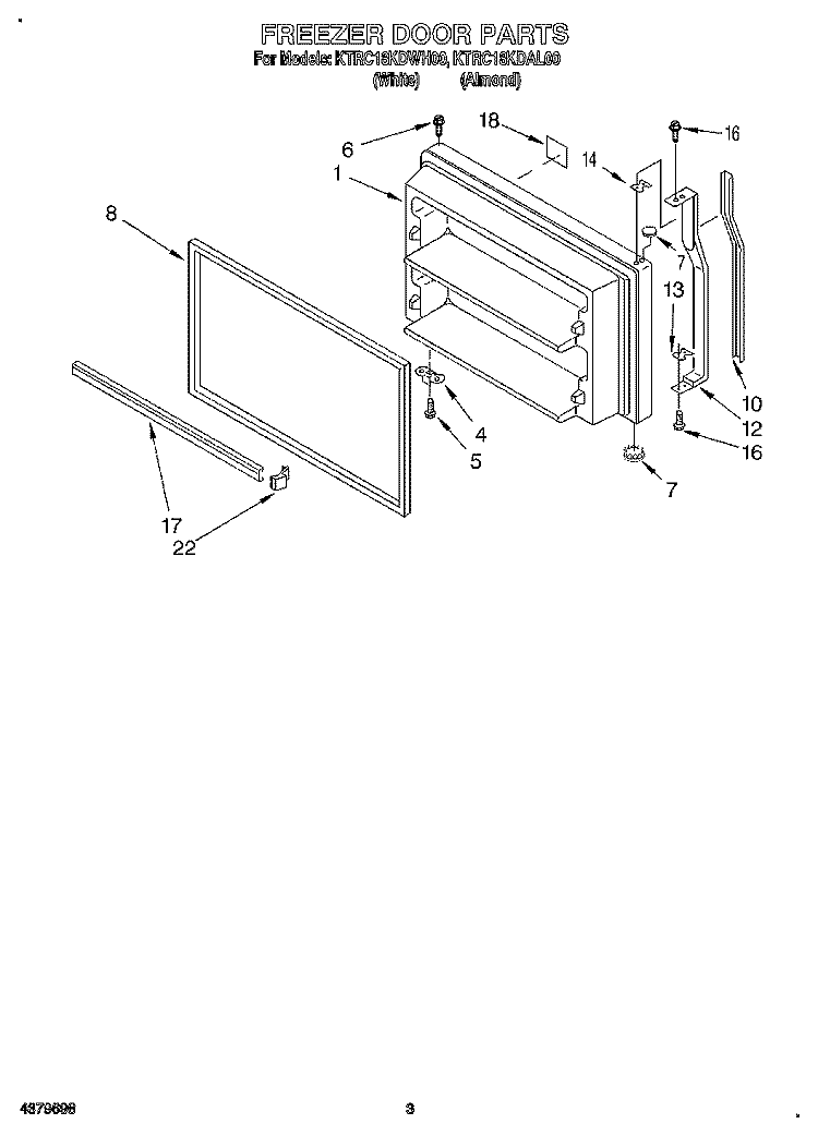 FREEZER DOOR Diagram and Parts List for KTRC18KDWH00  KitchenAid Refrigerator