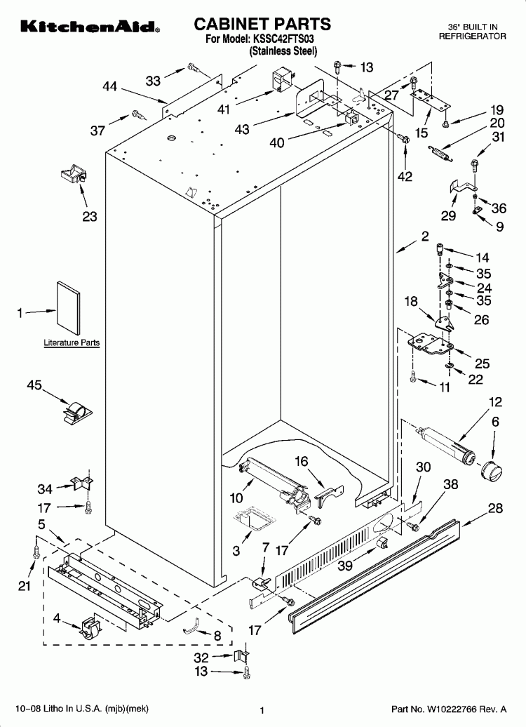 CABINET PARTS Diagram and Parts List for KSSC42FTS03  KitchenAid Refrigerator