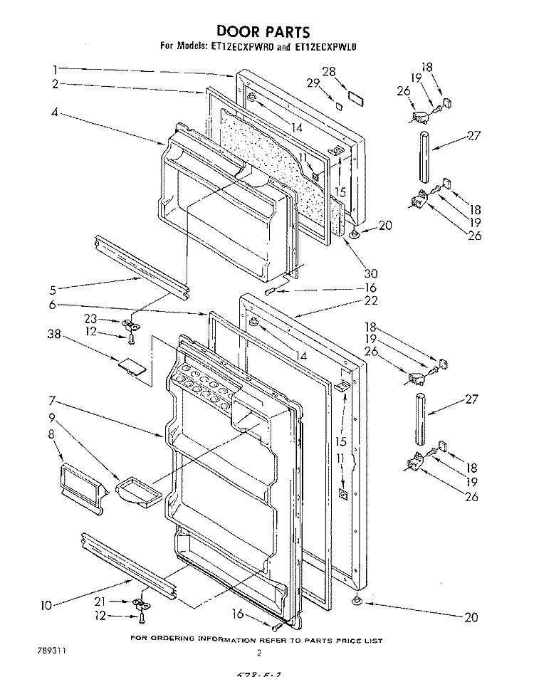 DOOR Diagram and Parts List for ET12ECXPWR0  Whirlpool Refrigerator
