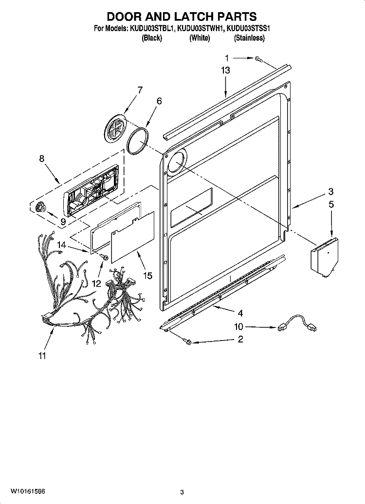 DOOR AND LATCH PARTS Diagram and Parts List for KUDU03STBL1  KitchenAid Dishwasher