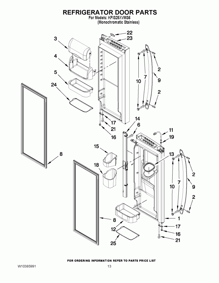 REFRIGERATOR DOOR PARTS Diagram and Parts List for KFIS25XVMS6  KitchenAid Refrigerator