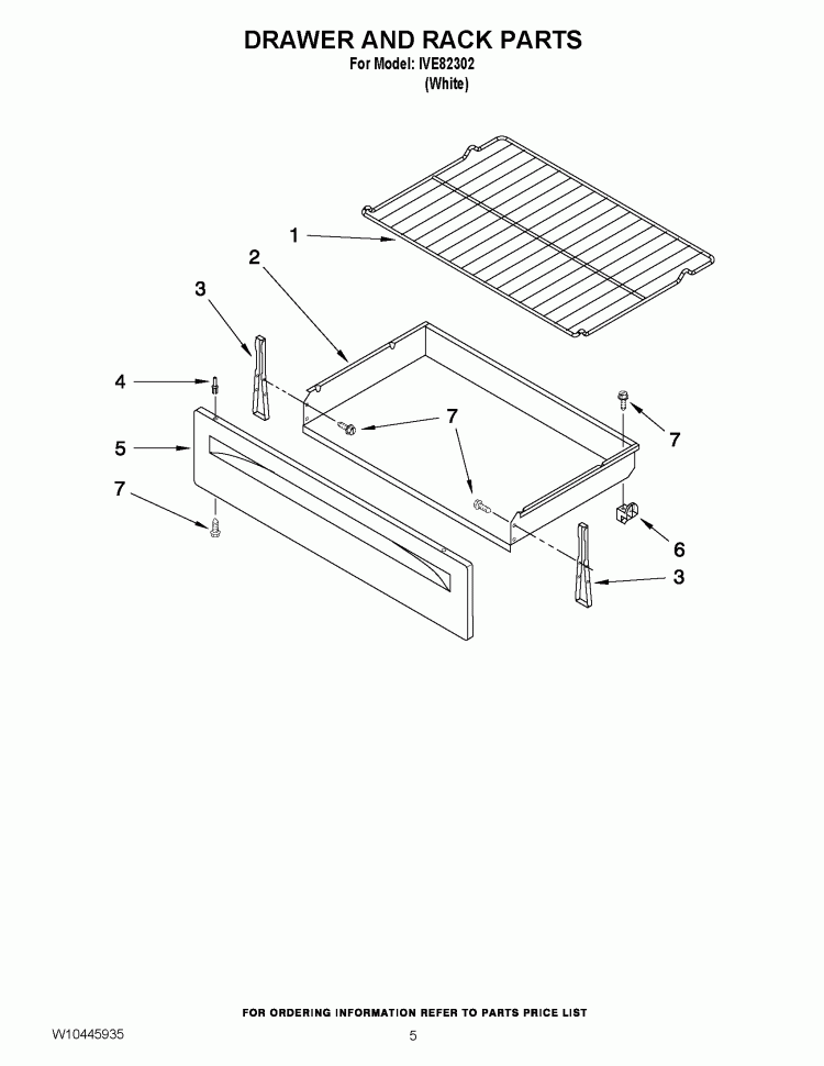 DRAWER AND RACK PARTS Diagram and Parts List for IVE82302  Inglis Range