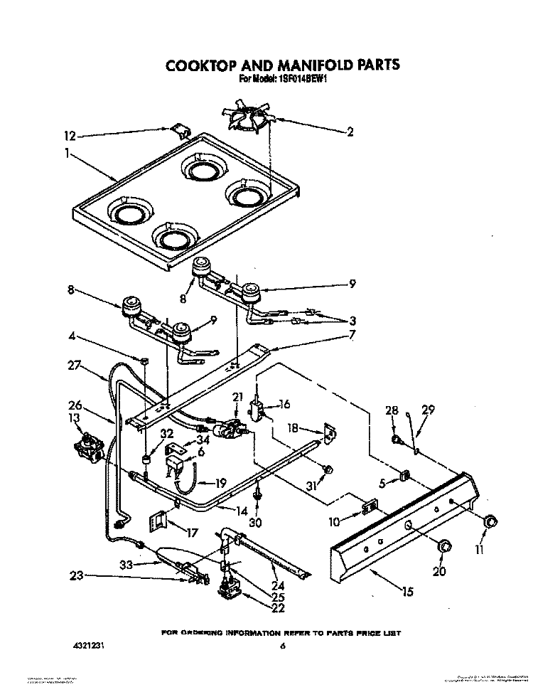 COOKTOP AND MANIFOLD, LIT/OPTIONAL Diagram and Parts List for 1SF014BEW1  Whirlpool Range